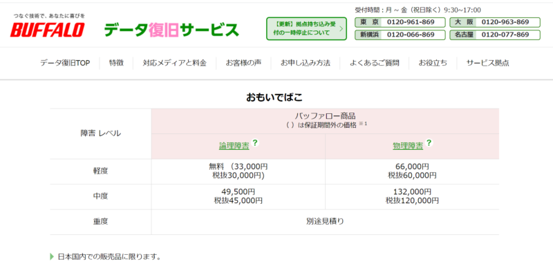 バッファロー正規データ復旧サービスおもいでばこ